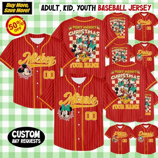 Discover Custom Disney Very Merry Christmas Simple Baseball, Personalized Baseball Team Jersey,Birthday Gift for Christmas Fans Family