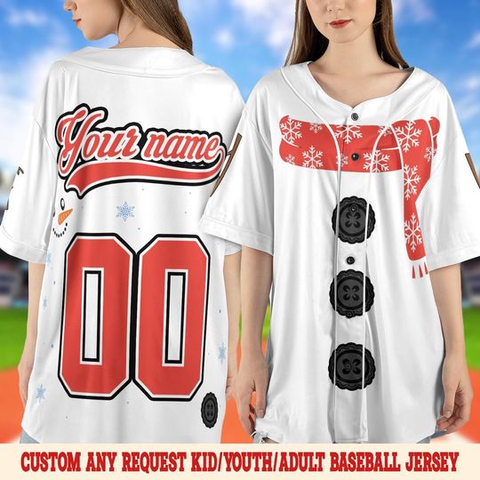 Discover Personalized Snowman Costume Christmas Baseball Jersey, Custom Name Holiday Team Shirt, Xmas Party Uniform, Baseball Matching Uniform SL2206