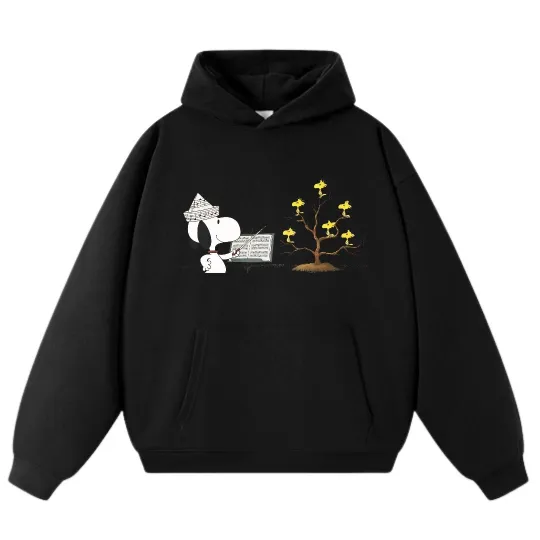 Discover Snoopy Art Conductor Cartoon Hoodie, Unisex Casual Loose Sweatshirts |Black&Gray