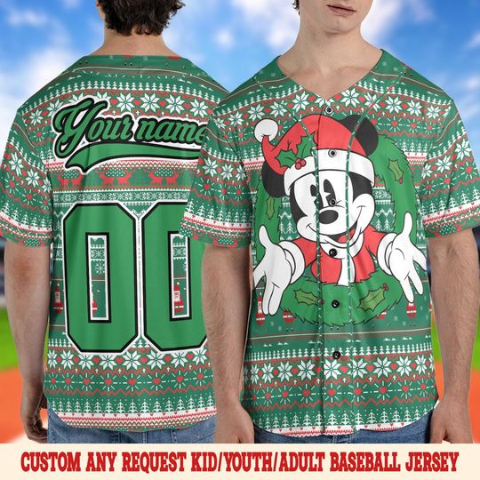 Discover Personalized Disneyland Mickey Christmas Baseball Jersey, Custom Disney Baseball Team Jersey, Disney Jersey Gift, Christmas Family SL2204