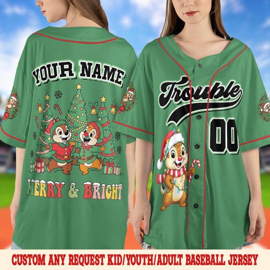Discover Personalized Chip & Dale Double Trouble Disney Christmas Baseball Jersey, Custom Christmas Disney Family Matching Jerseys SL2X27