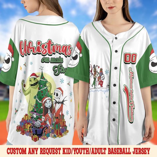Discover Nightmare Before Christmas Baseball Jersey, Jack Skellington Holiday Shirt, Disney Xmas Family Outfit UN3M15
