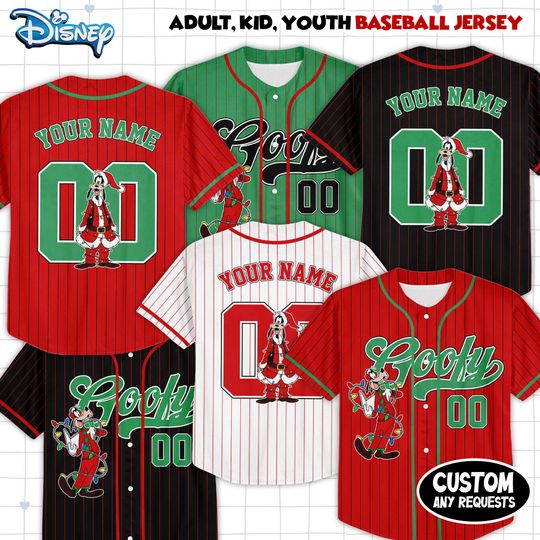 Discover Custom Disney Goofy Christmas Baseball Jerseys, Disneyland Kid Youth Adult Christmas Jersey, Mickey And Friends Xmas Jersey