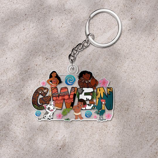 Discover Custom Name Disney Moana Keychain, Disney Princess Moana Birthday Gift Decor, WDW Disneyland Family Gift, Moana Maui Hei Hei Pua SK4Q42