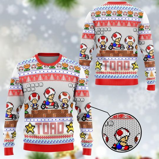 Mario Christmas Ugly Sweater, Toad Sweater, Xmas Holiday Gift, Xmas Game Gift, Super Mario Christmas Sweater, Christmas Party Gift