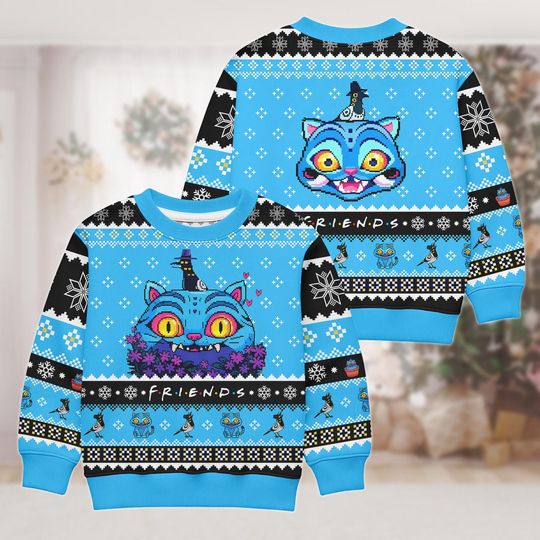 Christmas Blue Tiger Ugly Sweater, Kp0p Tiger Xmas Sweater, Demon Tiger Costume Sweater, Kpop Tiger Cosplay Outfit For Kid