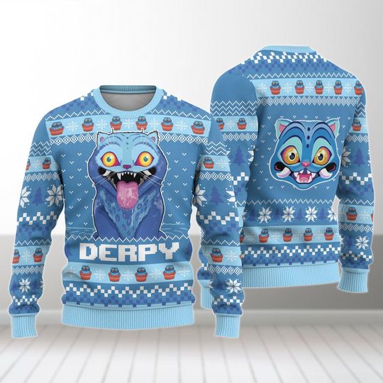 Derpy Tiger Christmas Sweater, Merry Christmas Sweater Kids, Cute Kawaii Gift, Family Sweater, Blue Tiger Xmas Sweater, Holiday Gifts