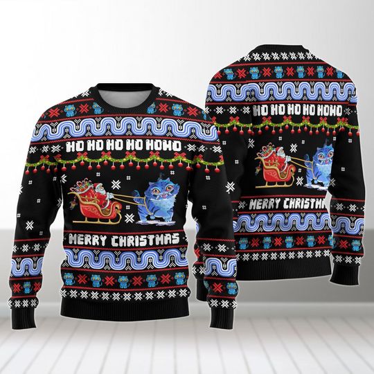 Christmas Derpy Tiger With Santa Sweater, Blue Tiger Xmas Sweater, Tiger Holiday Sweater, Kpop Tiger Shirts, Outfits For Kids Women Men