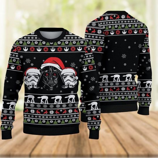 Discover Santa Hat Darth Vader Stormtrooper Christmas Sweater, Funny Star Wars Xmas Sweater, Disney Holiday Sweater, Shirt For Men Women Kids
