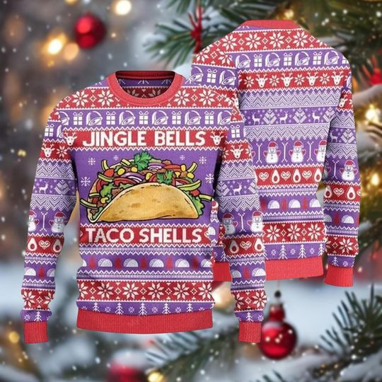Taco Bell Ugly Christmas Sweater, Jingle Bells  Holiday Sweater, Fast Food Mexican Sweatshirt Men Women, Fun Xmas Gift For Taco Lovers