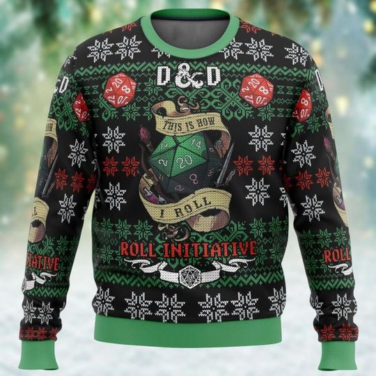 Christmas DnD Roll Ugly Sweater, Dungeons And Dragons Sweater, Dungeon Master Christmas Sweater, Xmas Gift
