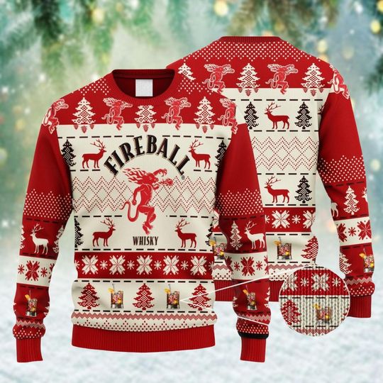 Fireball Whiskey Christmas Ugly Sweater, Drinking Christmas Shirt, Ugly Sweatshirt For Women Man, Christmas Sweater