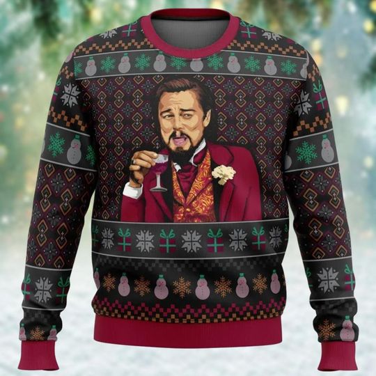 Christmas Leonardo Dicaprio Ugly Sweater, Man Drinking Wine Xmas Sweatshirt, Funny Meme Ugly Xmas Sweater, Gift For Woman And Man