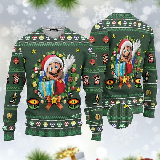 Discover Mario Ugly Christmas Sweater, Santa Mario Sweater, Nintendo Xmas Gift For Gamers, Super Mario Game Christmas Gift, Holiday Gift