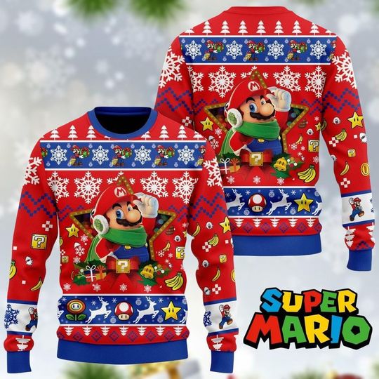 Discover Super Mario Christmas Ugly Sweater, Funny Mario Sweater, Super Mario Xmas Holiday Gift, Mario Game Christmas Gift, Gift For Him