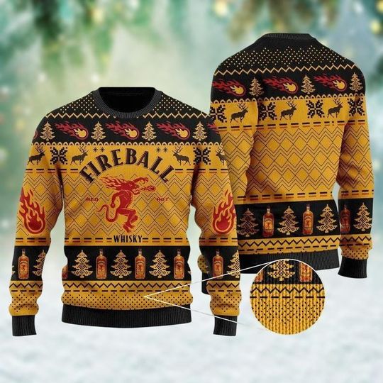 Discover Fireball Whiskey Ugly Christmas Sweater, Whiskey Xmas Sweater, Christmas Holiday Sweater, Xmas Gift