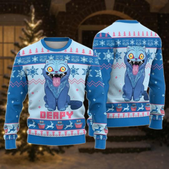 Discover Derpy Christmas Tiger Ugly Sweater, Blue Tiger Xmas Sweater, Demon Tiger Costume Sweater, Kpop Tiger Cosplay Outfit For Kid