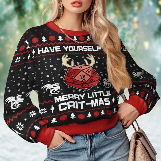 Discover Christmas Dnd Ugly Sweater, Dungeons And Dragon Holiday Sweater, Merry Critmas Ugly Sweater, Dungeon Master Gift, Xmas Gift