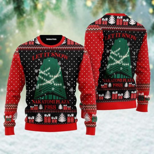 Christmas Nakatomi Plaza Ugly Sweater, Christmas Party 1988 Ugly Sweater, Let It Snow Xmas Sweater, Nakatomi Plaza Ugly Sweater