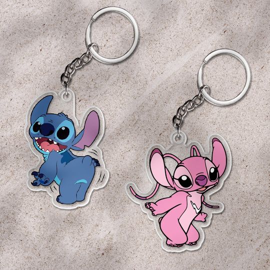 Discover Stitch And Angle Princess Acrylic Keychain, Disney Cutout Keychain, Personalized Keychain, Disney Lilo And Stitch Keychain Gift SK4K35