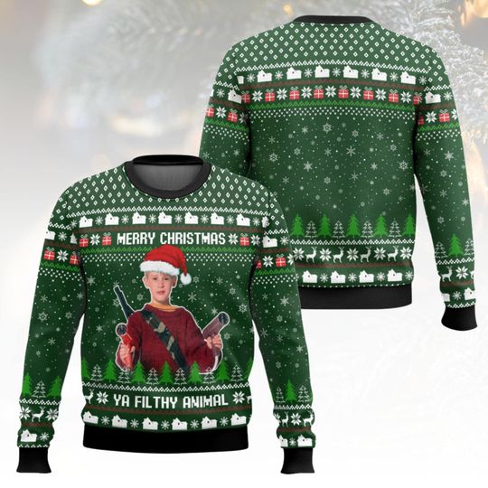 Home Alone Ugly Christmas Sweater Ya Filthy Animal Sweater Funny Xmas Gift for Men Women, Movie Lover Ugly Xmas