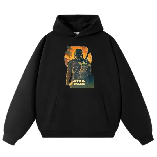 Star Wars Mandalorian and Grogu Cartoon Hoodie,Unisex Casual Loose Sweatshirts