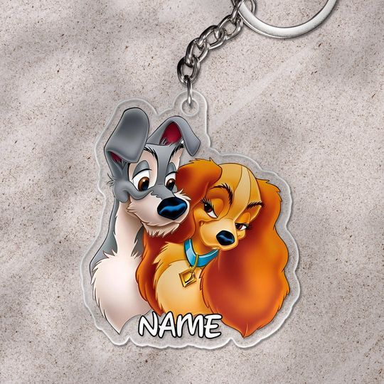 Disney Lady And The Tramp Keychain, Personalized Lady And Tramp Keychain