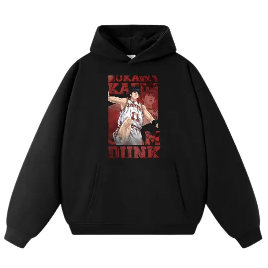 Discover Slam Dunk Rukawa Kaede Cartoon Hoodie,Unisex Casual Loose Sweatshirt|Black&Gray