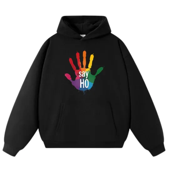Discover Rainbow Palm "say HO" Cartoon Casual Hoodie,Unisex in Black and Gray(Sweatshirt)