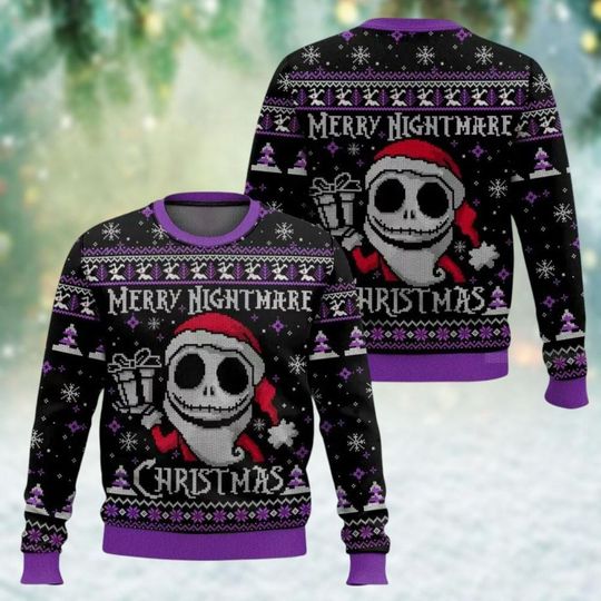 Discover Jack Skellington Santa Sweater, Nightmare Before Christmas Ugly Sweater, Horror Character Sweater Men, Xmas Party Gift
