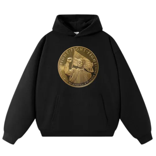 Discover Trump "FIGHT" $1 Commemorative Coin Hoodie
