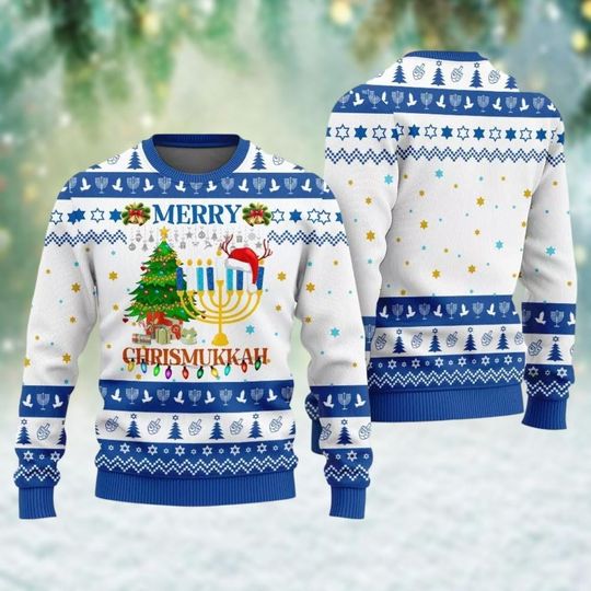 Merry Christmas Hanukkah Sweater, Chrismukkah Ugly Sweater, Menorah Christmas Sweatshirt, Jewish Holiday Sweater, Xmas Gifts