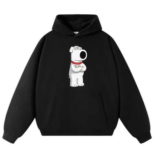 Family Guy Brian Cool Pose Loose Casual Hoodie, Unisex Sweatshirt, Black & Gray
