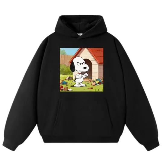 Discover Snoopy Angry Look Cartoon Hoodie, Unisex Casual Loose Sweatshirts|Black and Gray