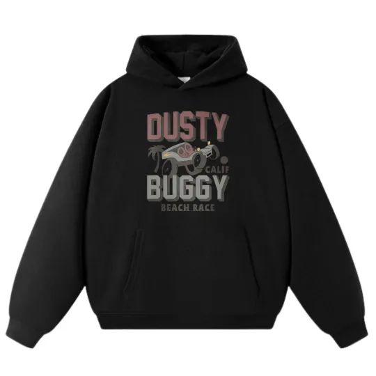 Discover Beach Race Buggy Cartoon Casual Hoodie, Unisex Sweatshirt in Black and Gray