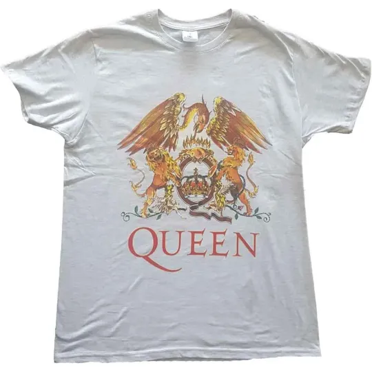 Discover Queen T-Shirt Classic Crest Band Logo Mens Grey