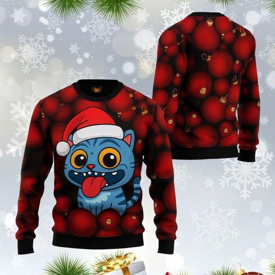 Discover Santa Tiger Ugly Christmas Sweater, Kp0p Blue Xmas Sweater, Blue Tiger Costume Shirt, Tiger Xmas Gift For Man Kid, Xmas Holiday Gift