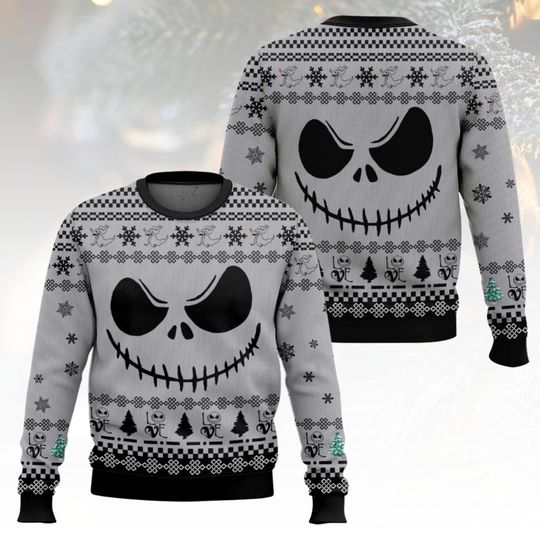Nightmare Before Christmas Ugly Christmas Sweater Jack Skellington Sweater Holiday Gift for Men Women, Movie Lover Ugly Xmas