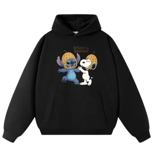 Discover Stitch&Snoopy Cartoon Print Casual Wear Unisex Hoodie,Trendy Loose Sweatshirts