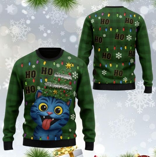 Discover Funny Tiger Christmas Ugly Sweater, Ho Ho Ho Light Up Tiger Sweater, Festive Holiday Gift, Xmas Gift for Kp0p Lovers, Blue Tiger Gift