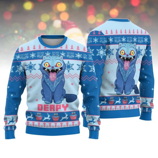 Derpy Tiger Ugly Sweater, Demon Tiger Cosplay Xmas Sweater, Blue Tiger Costume Sweater, Trendy  Sweater For Men, Christmas Xmas Sweater
