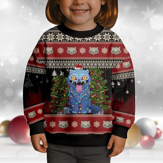 Discover Blue Tiger Christmas Ugly Sweater, Kp0p Tiger Xmas Sweater, Tiger Demon Hunter Shirt, Dem0n Hunter Holiday Sweater For Kid
