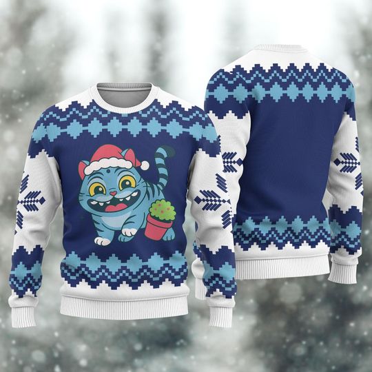 Discover Derpy Tiger Ugly Sweater, Blue Tiger Costume Sweater, Demon Tiger Cosplay Xmas Sweater, Tiger Sweater For Men, Christmas Xmas Sweater