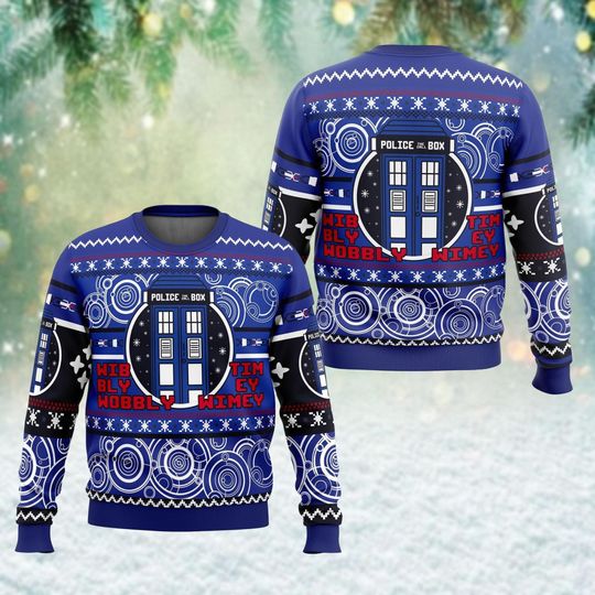 Christmas Doctor Who Ugly Sweater, Police Box Ugly Xmas Sweater, Doctor Who Ugly Christmas Sweater, Christmas Sweatshirt
