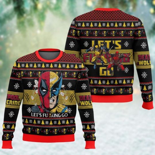 Deadpool Wolverine Christmas Ugly Sweater, Besties Superhero Xmas Sweater, Funny Christmas Sweatshirt, Sweater For Men