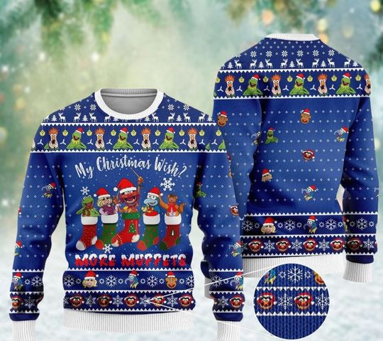 Discover Christmas Muppet Ugly Sweater, Funny Santa Xmas Sweater, Disney The Muppets Show Holiday Sweater, Kermit Miss Piggy Xmas