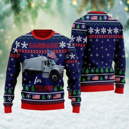Garbage For Trump Ugly Christmas Sweater, Donald Trump Trash Christmas Sweatshirt, Donald Republican Xmas Sweater