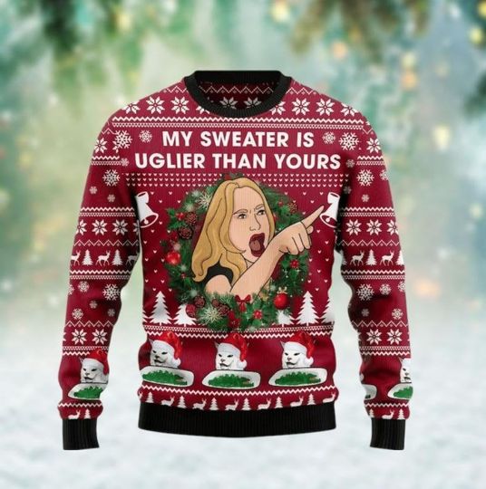 Woman Yelling At Cat Ugly Christmas Sweater, Cat Woman Meme Christmas Sweatshirt, Funny Xmas Sweater, Christmas Gift