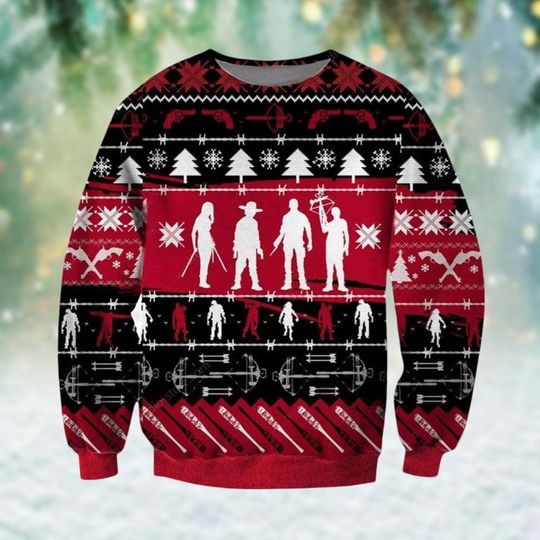 Discover The Walking D Ugly Christmas Sweater, Tv Series Xmas Sweater, Dixon Rick Grimes Negan Sweater Men, Zombies Movie Sweater, Xmas Gift