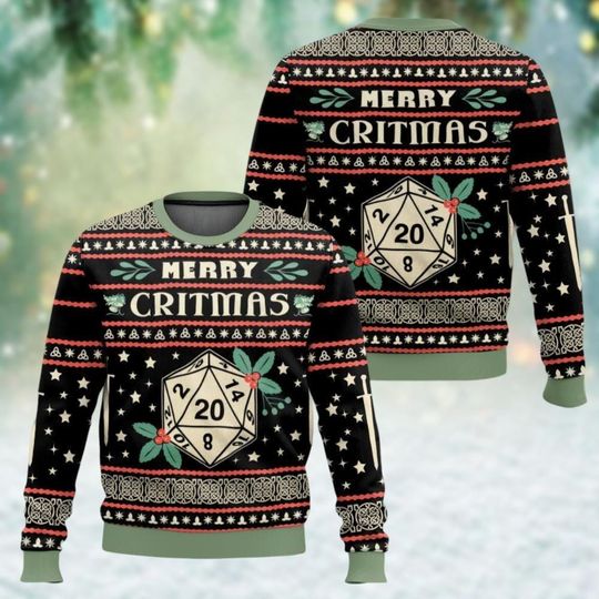 Christmas DnD Ugly Sweater, Dungeons And Dragons Xmas Sweater, Dice Sweatshirt, Gaming Dungeon Master Gift
